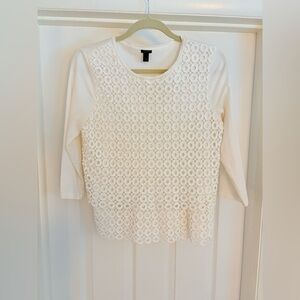 J.Crew White Eyelet Lace Peplum Top Medium Cotton Blouse